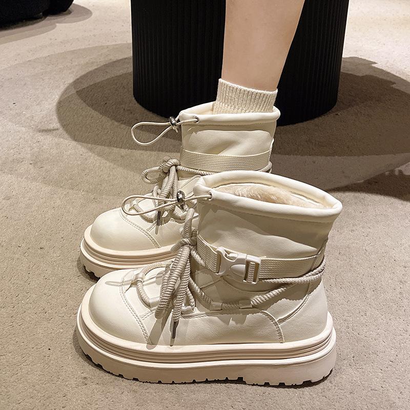 Waterproof Snow Boots Women's Winter 2025 New Wool Integrated Warm Cotton Shoes Thick-soled Versatile Velvet Short Boots