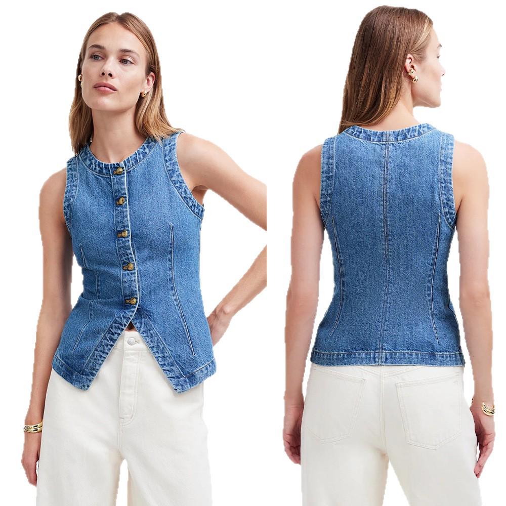 2025 Summer European & American Sleeveless Slimming Denim Women's Vest