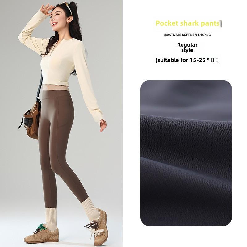 

Зимние женские брюки Shark с высокой талией, утягивающие живот, приподнимающие бедра, на флисовой подкладке, утолщенные леггинсы с карманами, обтягивающие теплые брюки, женская верхняя одежда L
