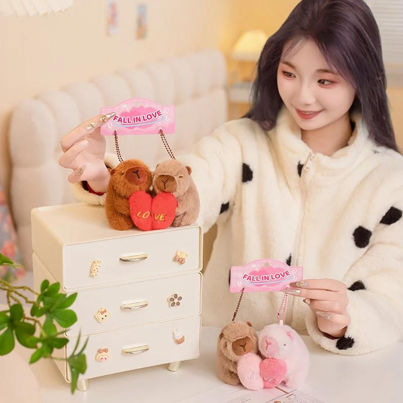 Cute Couple Capybara Plush Toys Stuffed Animal Kawaii Animal Capybara Hold Heart Funny Doll Perfect Birthday Gift For Lover