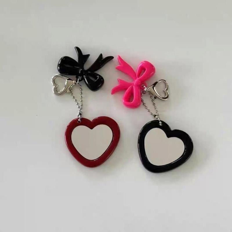 Elegant Bowknot Shaped Keychain Mirror Pendant Charm Plastic Alloy Decorative Hanging Accessory For Home Gift