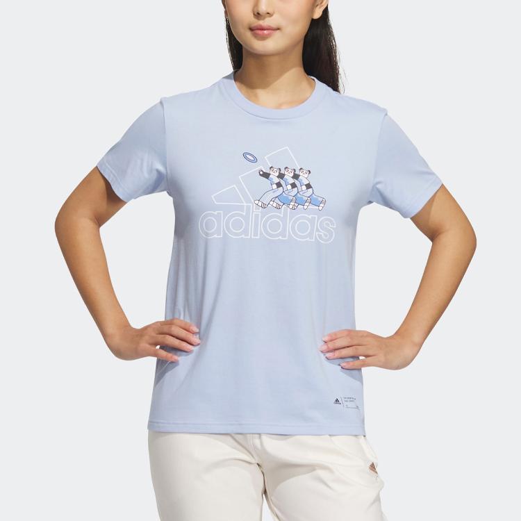Adidas Badge Of Sport Cartoon Panda Alphabet Logo Print Casual Short Sleeve T-Shirt Women Tops Light-Pink Blue IP3936
