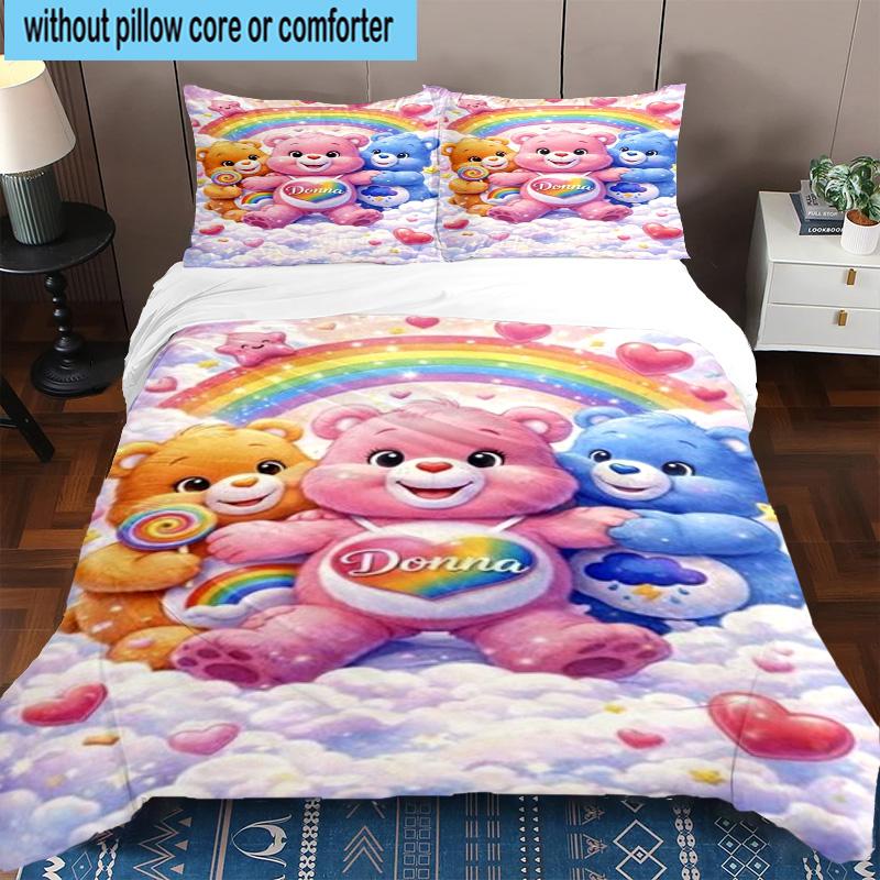 3PCS Rainbow Bears 3pcs Bedding,Including 3PCS Duvet Cover And 2pcs Pillowcases Perfect for Christmas,Ideal for Bedroom, Dormitory