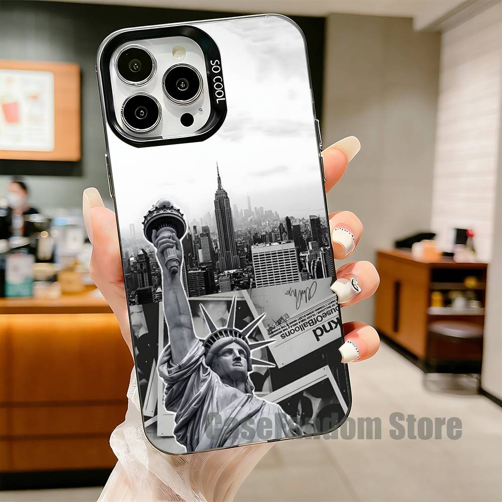 

New York City Image Phone Case For iPhone 17,16,15,14,13,12,11,Pro,Max,Plus,Black Matte Shockproof Cover iPhoneX
