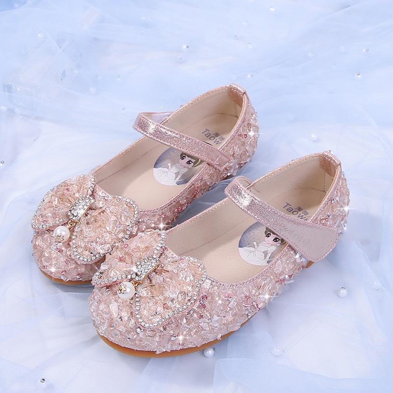 Mädchen Kristallschuhe Kinder Kleiderschuhe Kinder Ballerinas Schuhe für Hochzeitsfeier Strass Mode Prinzessin mit Schleife Glitzernd