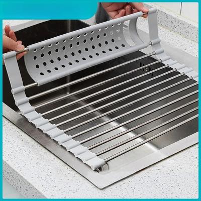 Roll Up Dish Drying Rack Over Sink,304 Stainless Steel Dish Drainer Shelf Organizer Tableware Plate Storage Kitchen Accessories
