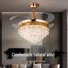 European Light Luxury Crystal Ceiling Fan with Invisible Blades for Living Room, Bedroom, and Restaurant.