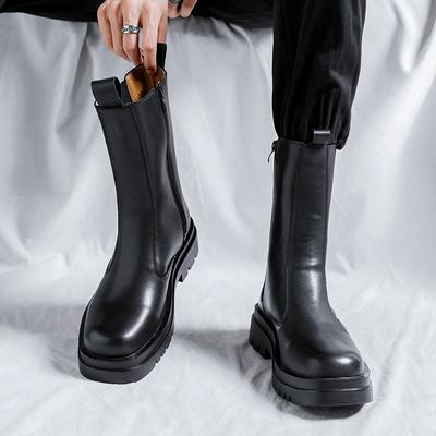Fashion Men Luxury Fashion High Chimney Boots Black Trend Original Leather Shoes Platform Motorcycle Boot Handsome Long Chelsea Botas