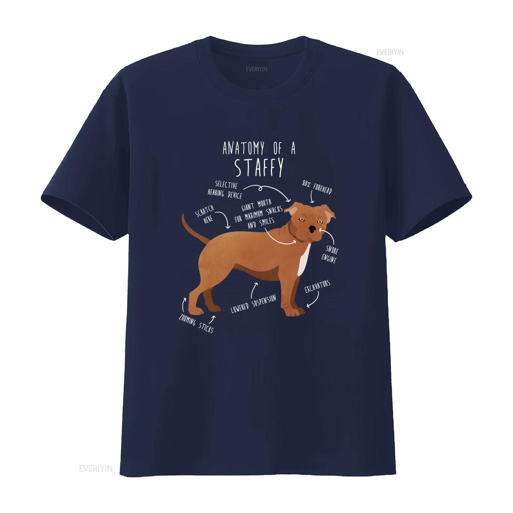 Staffordshire Terrier T Shirt Funny Dog Lover Cute English Staffy Brown Fawn Pet Mom Dad Anatomy Print Vintage Washed Homme