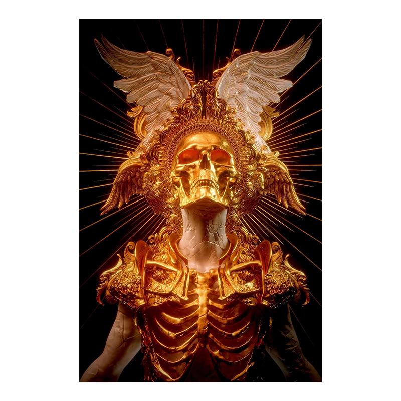 Black Golden Red Abstract Skeleton Art Canvas Poster Gothic Painting Print Metallic Texture  Skull Pictures Room Home Wall Decor