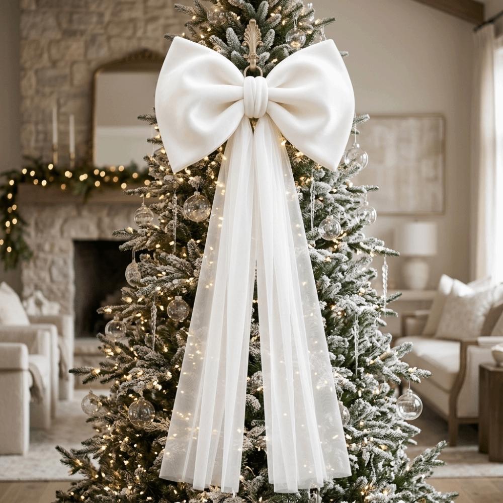 Mesh Tulle Large Velvet Christmas Bow Ornaments Christmas Wreaths Bow  Home Decor