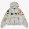 Mens Oversized Distressed Zip-Up Hoodie With Patchwork Design Streetwear Casual Sweatshirt