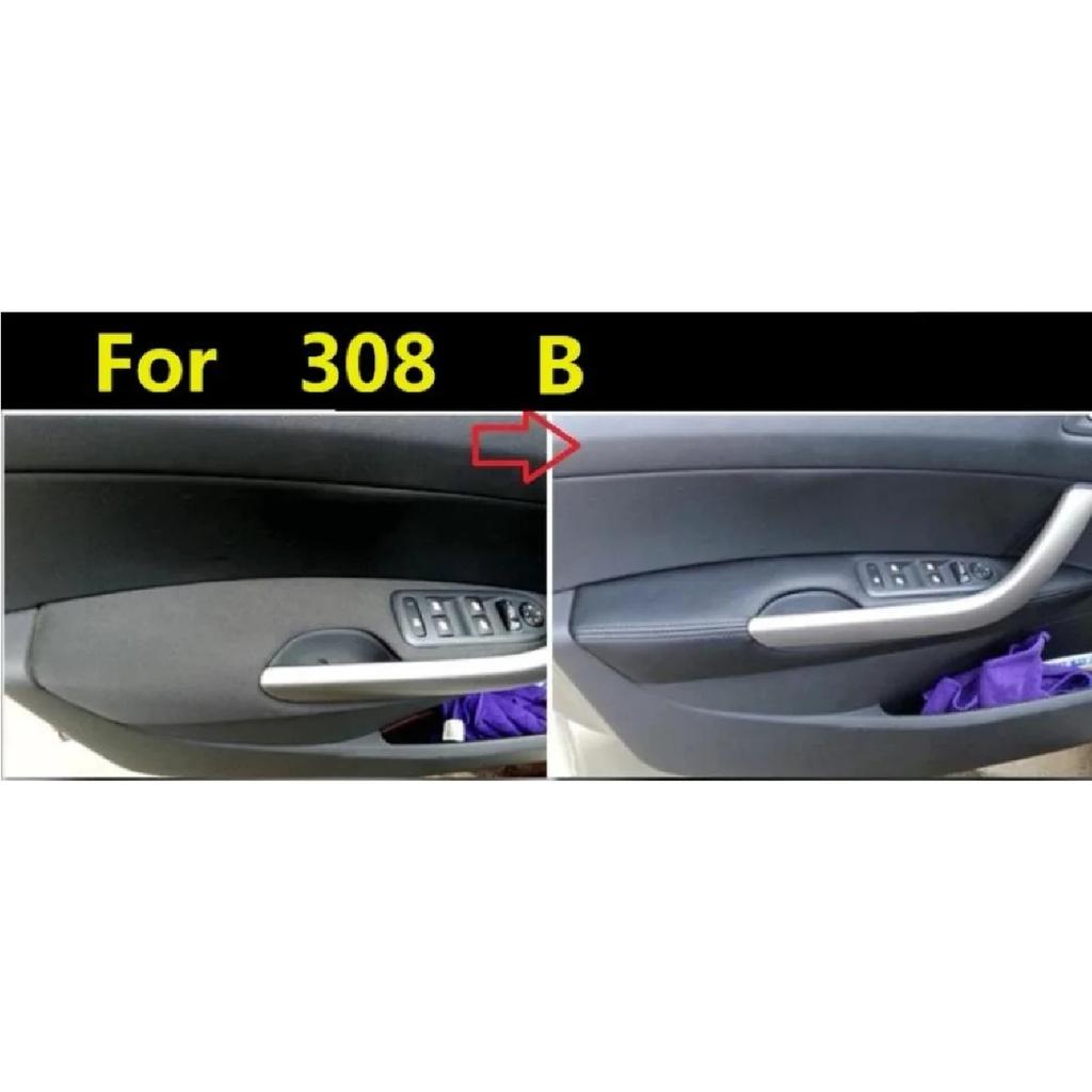 For Peugeot 308 (2009-14)Microfiber Leather Car Door Armrest Panel Protective Cover car accessories interior with Mount Fittings