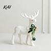 Winter Theme Table Centerpieces White Flocked Elk Ornament, Ribbon Bell Decor 3D Standing Deer Christmas Tabletop Ornaments Figurine, Decorative
