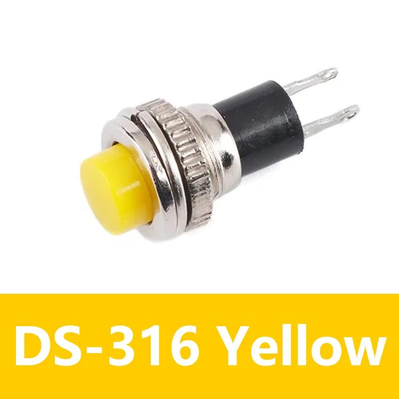 

5/20/100PCS 10mm DS316 OFF-(ON) Momentary 0.5A 250VAC Panel Mount Push Button Switches DS-316 Black/Green/Yellow/Blue/White/Red 5PCS жовтий