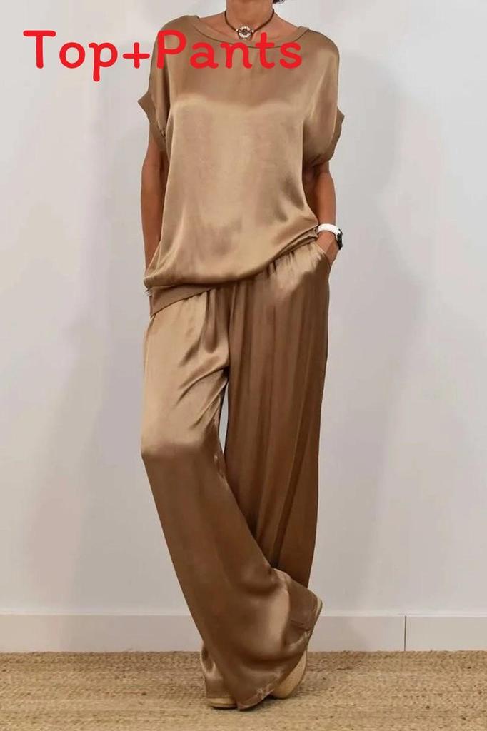 Polyester Lounge Suit With Spliced Design For Casual Women Spring Summer Wear