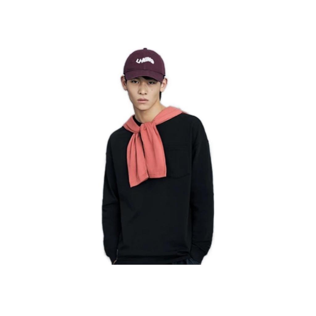 Li-Ning Pure Color Round Neck Long Sleeve T-Shirt Men Tops Black AHSS751-1