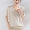 Women's V-Neck Loose-Fit Pure Cashmere Knitwear - Short Sleeve, 100% Goat Cashmere Pullover for Spring and Autumn.