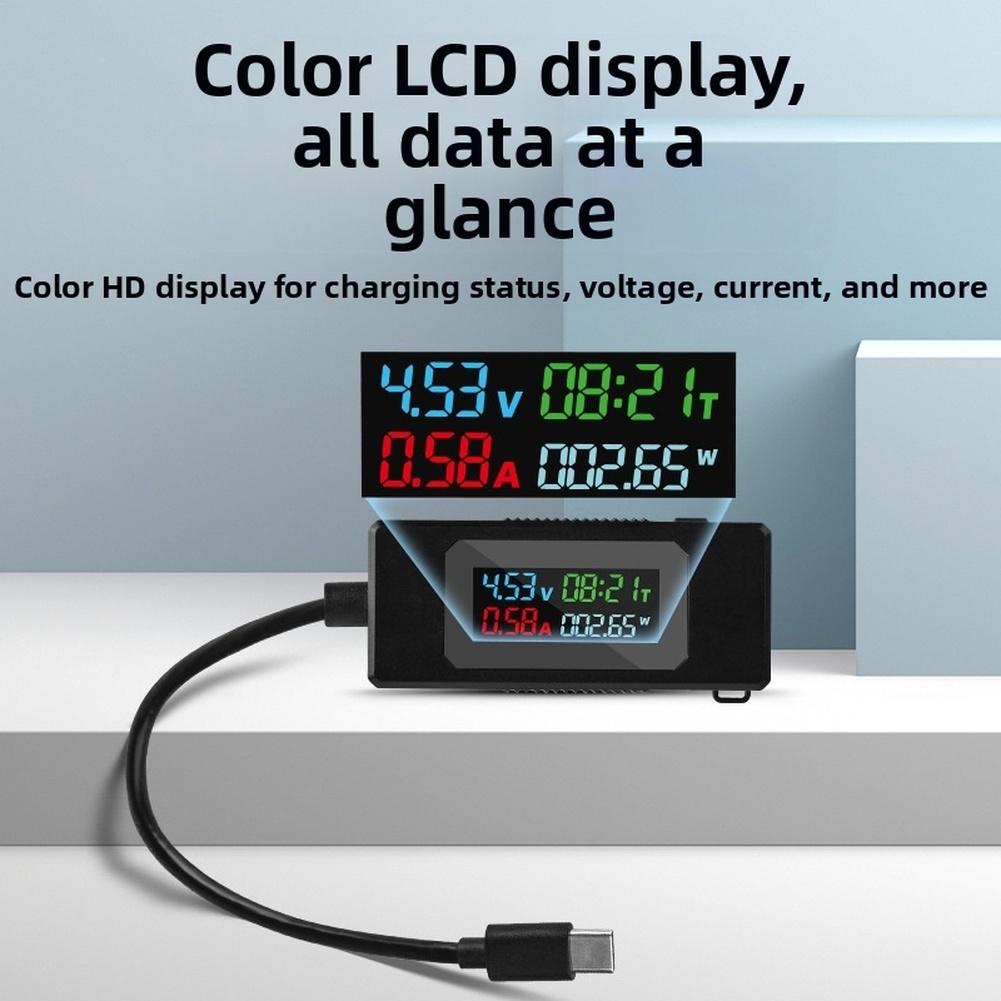 Tragbares Typ-C-Leistungsmessgerät mit Farb-LCD-Display zur Spannungs- und Strommessung, kompatibel mit PD- und VOOC-Schnellladung