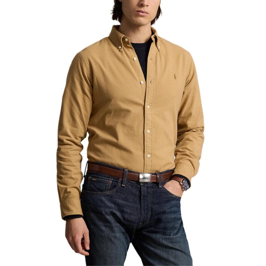 Polo Ralph Lauren Solid Color Polo Collar Single-Breasted Long Sleeve Shirt With Embroidered Pony Men Shirts Camel MNPOWOV16823884-260