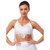 Womens Salsa Dance Top Latin Performance Wear V Neck Sleeveless Crop Top Crisscross Back Fringe Detail