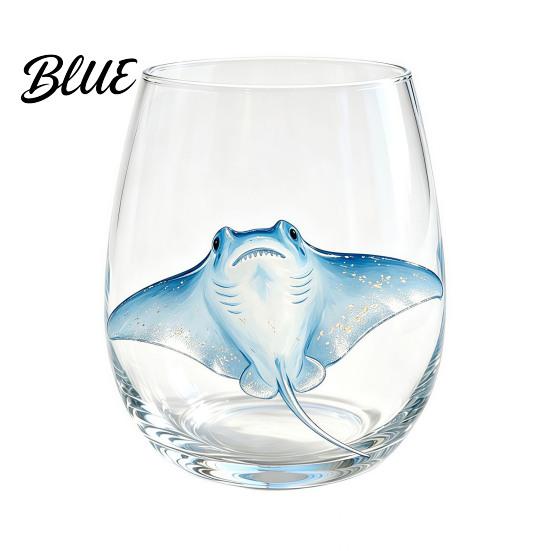 Vetro Dipinto a Mano Artigianale Animale Tema Trasparente Bicchiere Marino Manico Ergonomico Artigianale Cocktail Creativo da Bere per