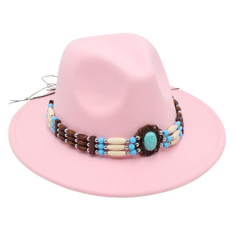 Turquoise Ethnic Style Top Hat, Foreign Style Jazz Hat, Retro Felt Hat, Spanish Temperament Plush Woolen Hat