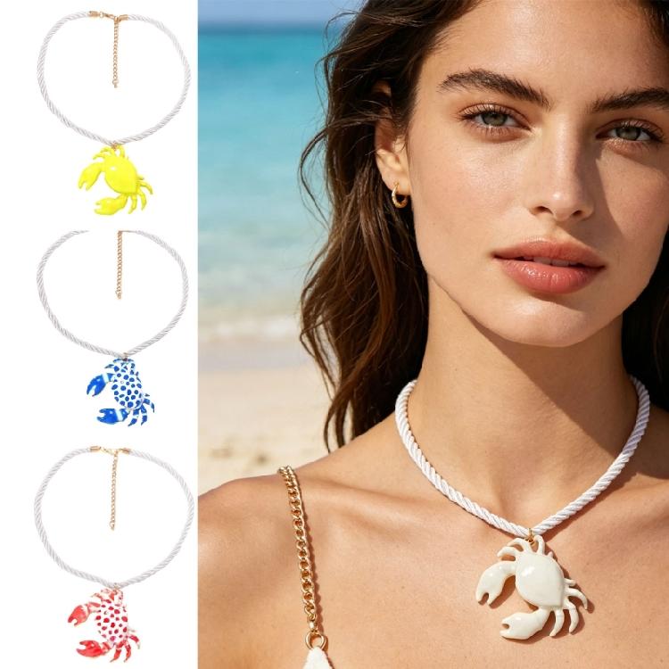 Stylish Crab Shaped Pendant Necklace Versatile Colors Trendy Jewellery Casual Beach Neckwear For Girls