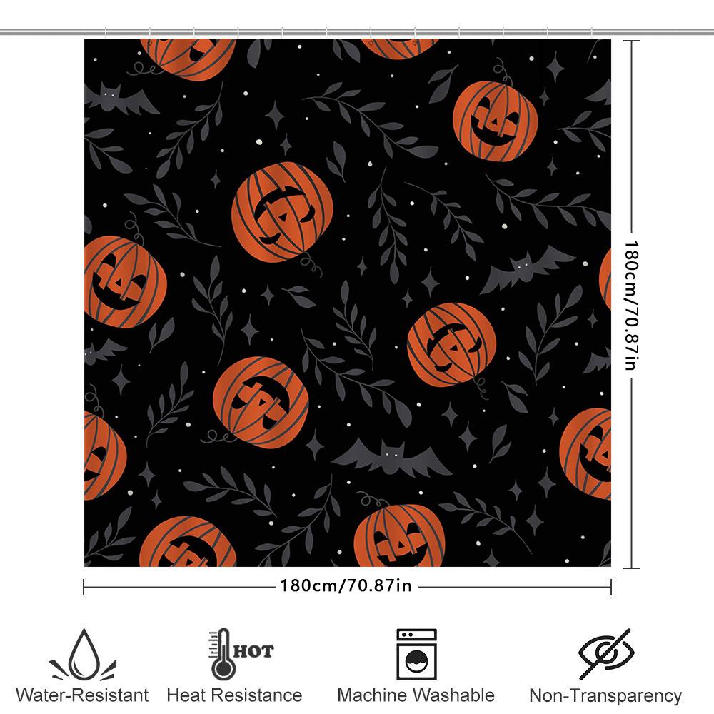 Halloween-Themed Shower Curtains With Pumpkin Print Waterproof Bathroom Decor For Home Use