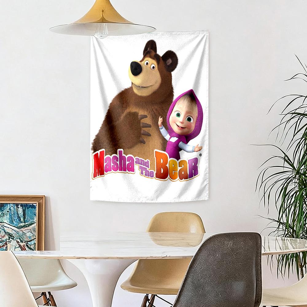 Masha Bear Wall Decor Tapestry Art For Pet Memorial Birthdaywedding Party Backdrop Family Gift