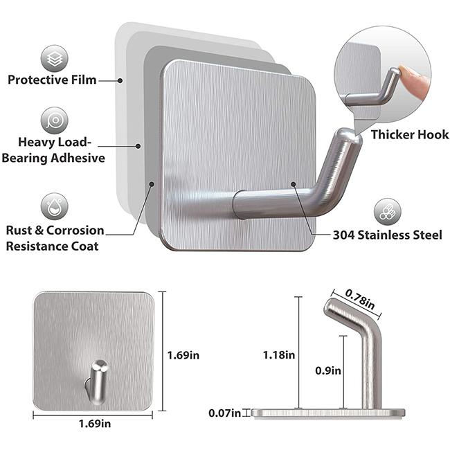 Original Wall Hangers Without Nails Heavy Duty Adhesive Towel Bathrooms Bathroom Mounted Black Metal Hook Hooks