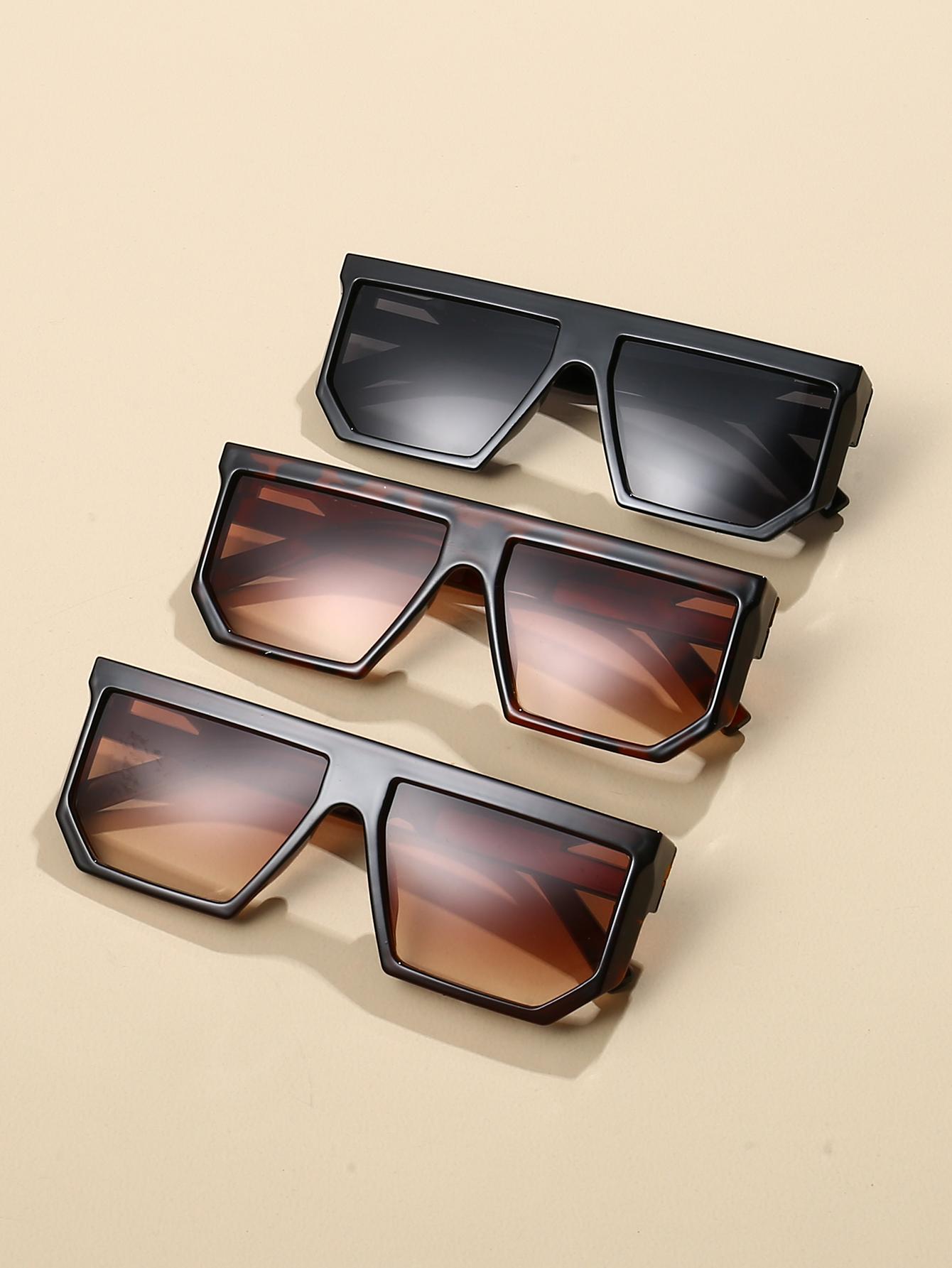 

3Pcs Trendy and Fashionable Large-Frame Rectangular Sunglasses Set, Trendy Street Style, Daily Outings, Beach Vacation