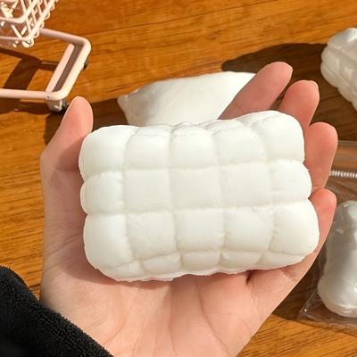 Milk White Grid Pillow Squishy Toy, Soft Soap-Style Squeeze Fidget for Stress Relief