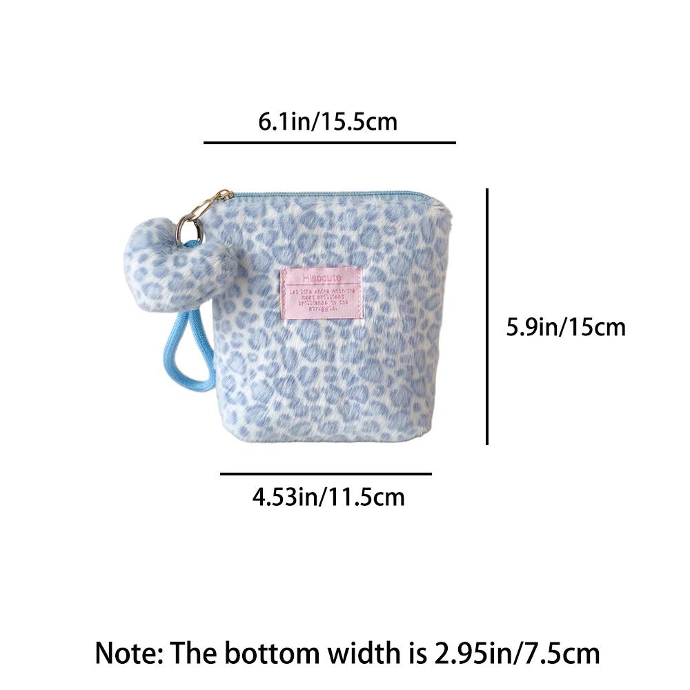 Retro Handheld Plush Leopard Pattern Makeup Bag for Girls, Portable Skincare Storage Bag for Students, Small Toilet Bag