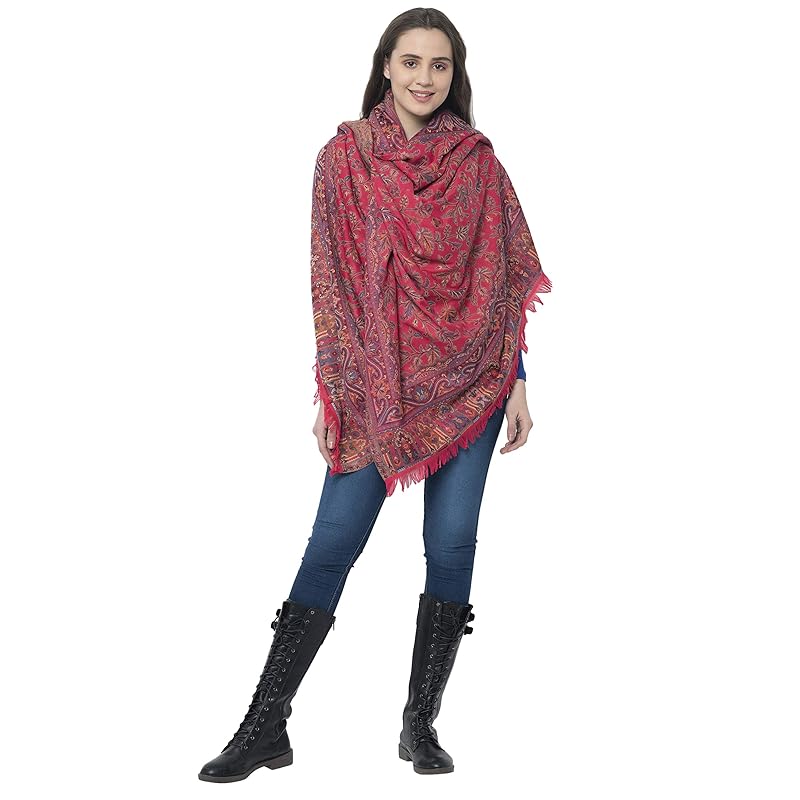 Weavers Villa Women's Pashmina Wool Kani Weave Shawls, Wraps Pink, 100cm X 200cm