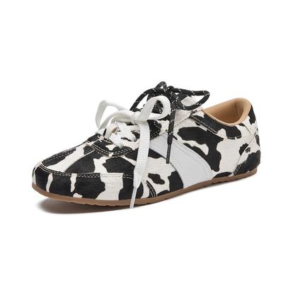 Chaussures Plates pour Femmes Cuir Véritable et Poil de Cheval Baskets Féminines Grande Taille Chaussures à Lacets pour Femmes