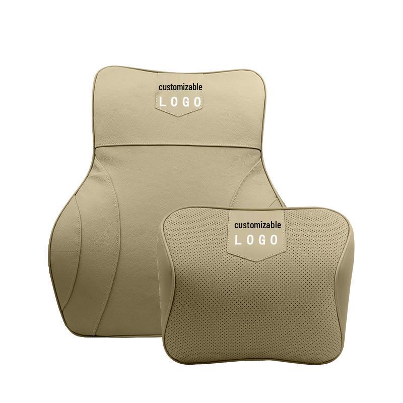 Customizable Mazda Leather Lumbar Support & Neck Pillow Set for Cars—Memory Foam, Cowhide, with Option to Add Logo
