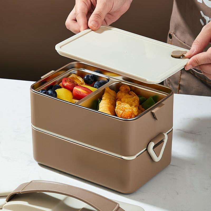 Jun Seventeen 304 Stainless Steel Double-Layer Insulated Lunch Box Double Layer 1.6L