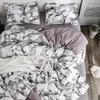 3Pcs Set Polyester Marbled Quilt Cover Pillowcase Bedding Set EU Double Size (White)