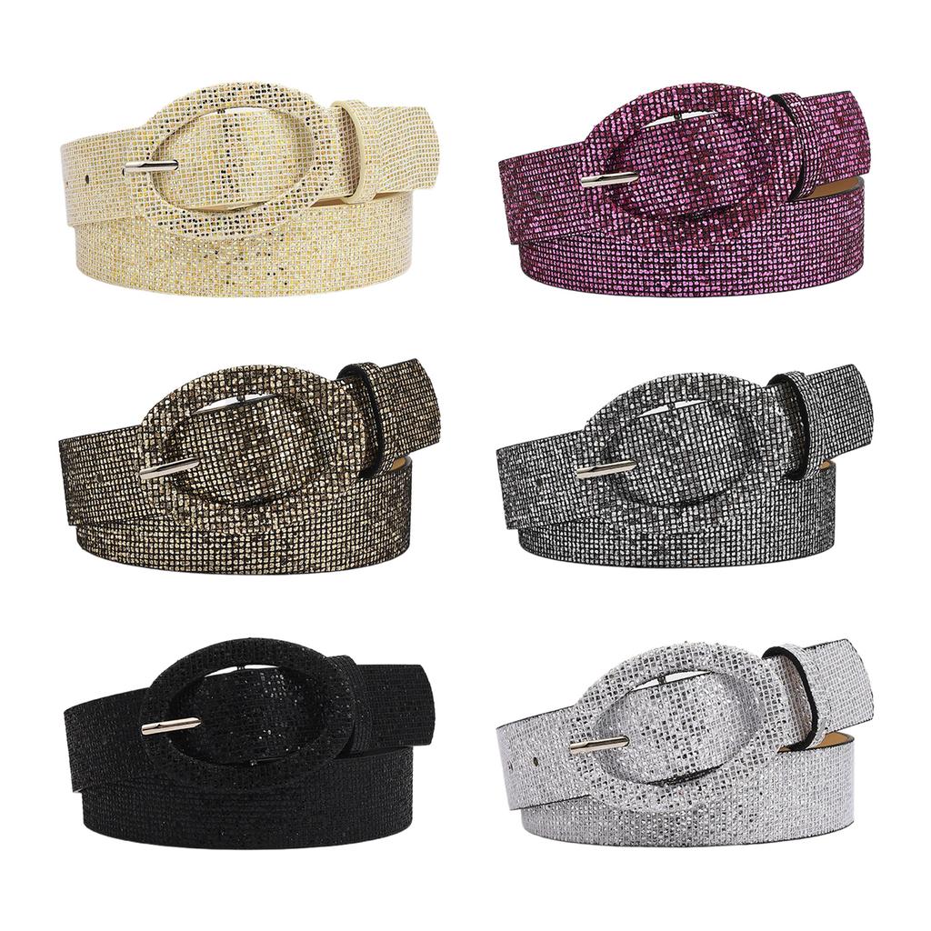 Bright Female Waist Belt Waist Chain Luxury Sweet Waist Belt Fashion Belts Full Sequins Adjustable Oval Buckle Belt