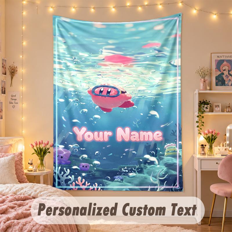 Custom Personalized Tapestry,Kirby Print Custom Name Text Wall Art Hanging for Bedroom