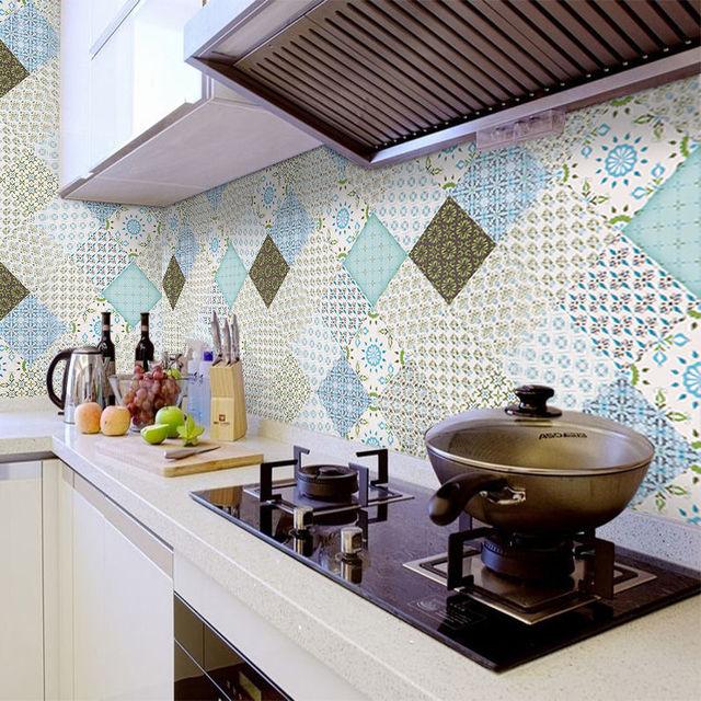 DIY Oil Proof Kitchen Furnitur Wall Stickers Self Adhesive Papel De Parede Bathroom Tile 3D Waterproof Vinyl Cabinet Wallpaper