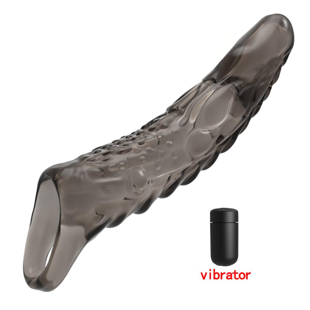 Reusable Extend Penis Enlargement Sleeve Vibrator Cock Ring Reusable Condoms Sex Toys for Men G Spot Vibrating Delay Ejaculation