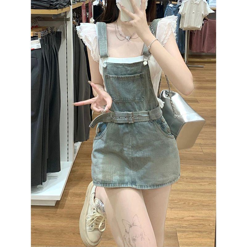 High Street Slimming Denim Overall Skirt - A-line, Hip-Hugging, Summer Mini Skirt for Women Small