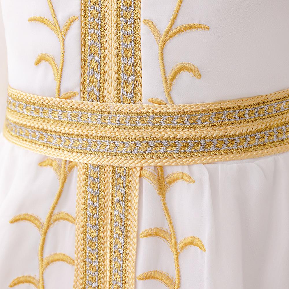 Middle Eastern Muslim Women's V-Neck Lantern Sleeve White Maxi Dress