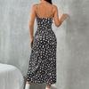 Dámské jarní a letní šaty midi bez ramínek, obepínající postavu, s rozparkem, potiskem sedmikrásek