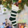 1Pc Christmas Stocking Knitted Red Green White Striped Large Capacity Reusable Xmas