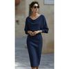 Fashion Pleated Batwing Sleeve Midi Dress for Women, Casual Evening Party Dress for European American Market