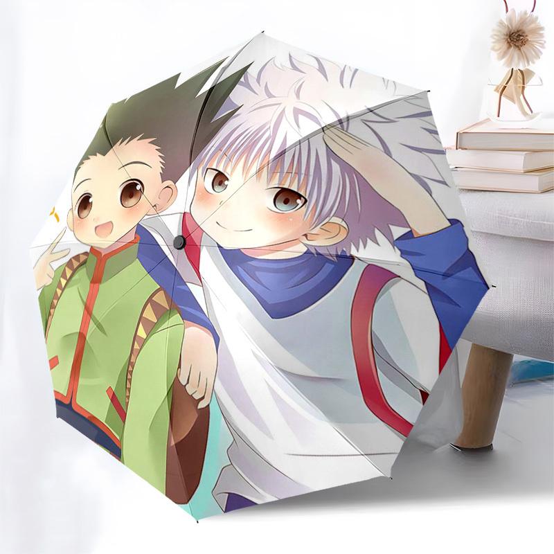1pc Devil Hunter Chibi Characters Automatic Folding Umbrella Portable 3-Fold Design with Iron Frame, Perfect for Outdoor Use, Festive Gifts, Travel, D