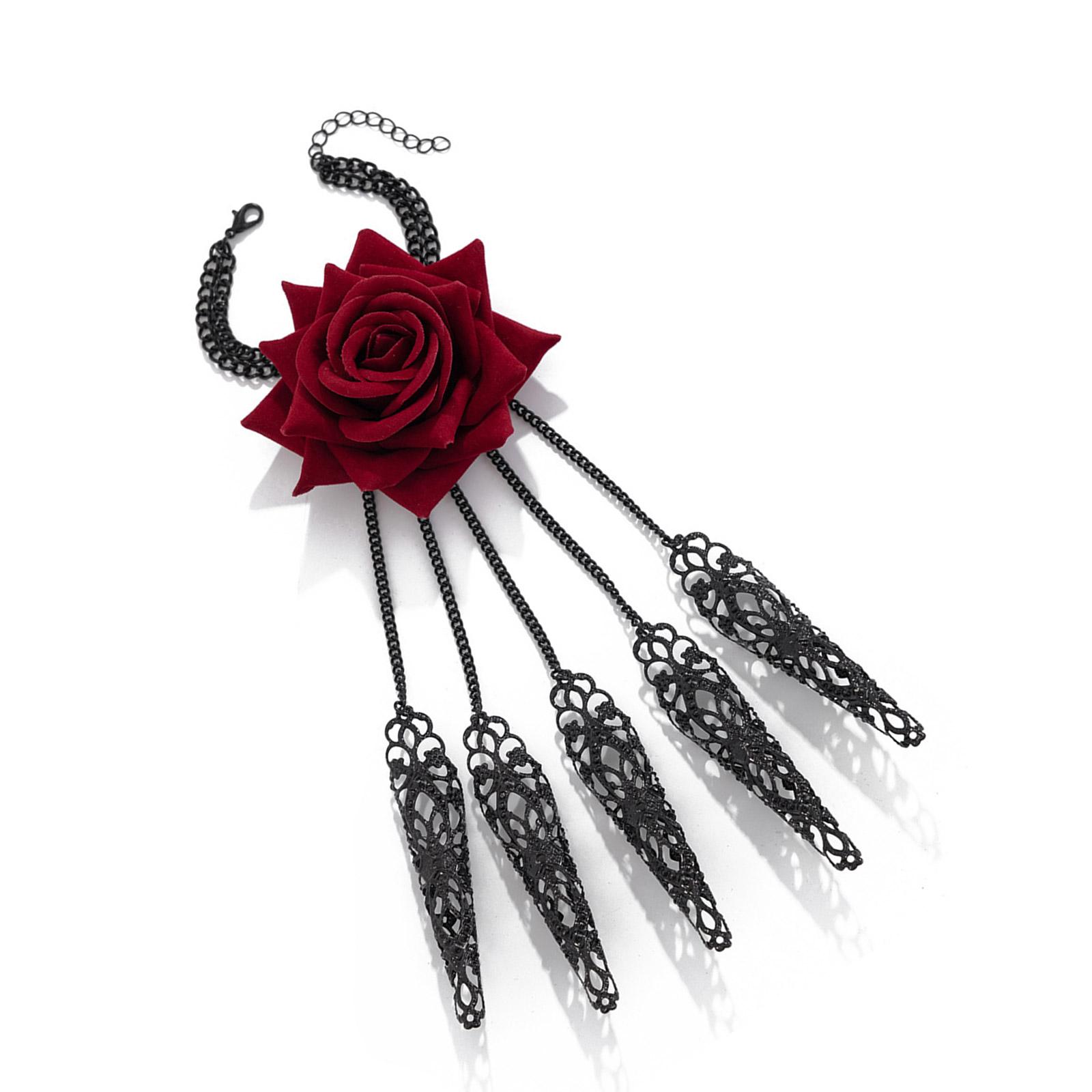 

Elegant Pearl Necklace Rose Bracelet Statement Necklace Party Jewelry Wedding Accessory Tassels Neckpiece for Daily 3 красный